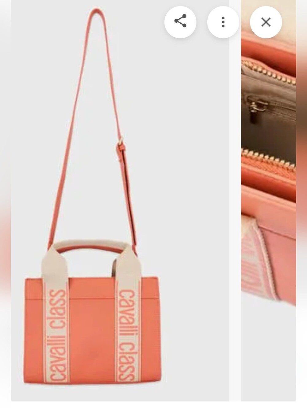 Cavalli Class Coral Orange Tote Cream Branded Straps - Picture 3 of 12